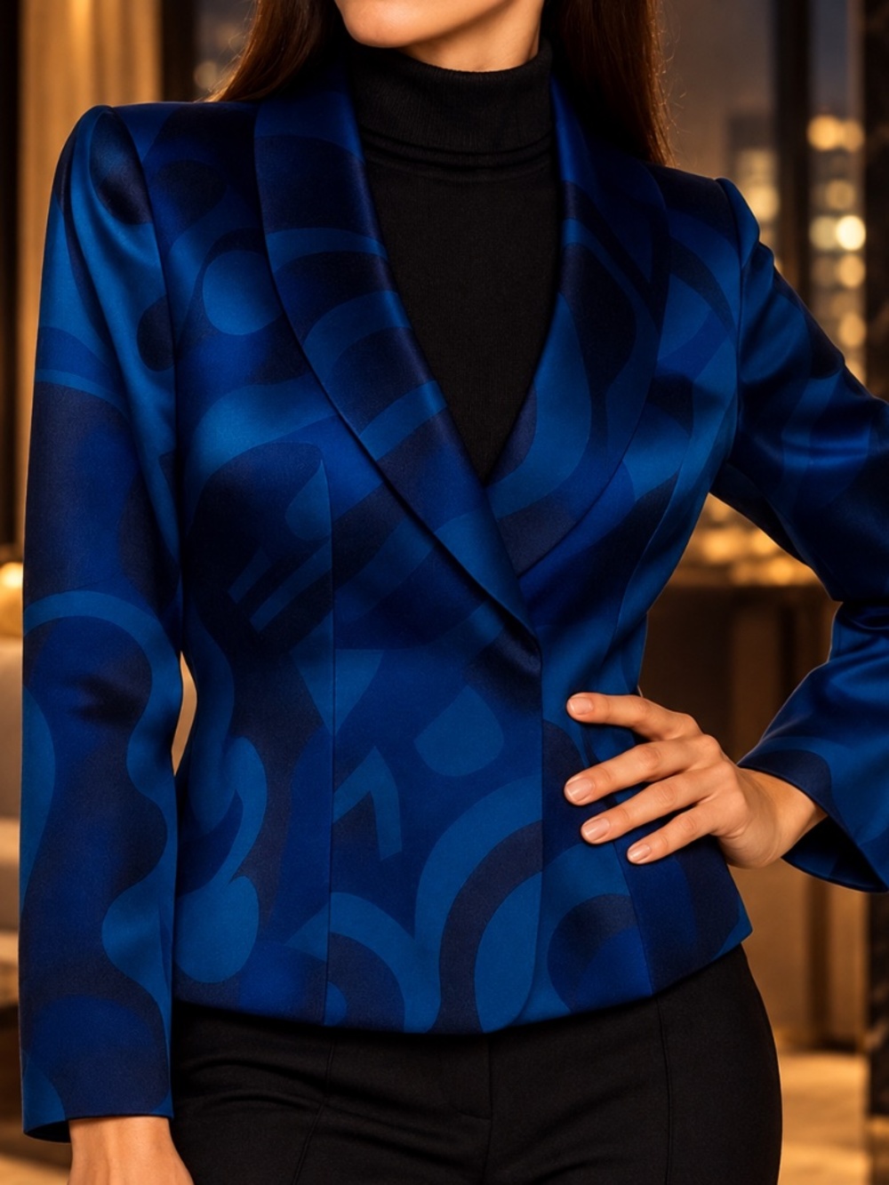 Armani Collezioni  Luxury Blue 100% Silk Blazer   🇮🇹 Made in Italy